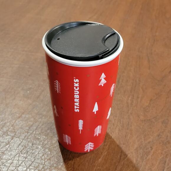 2018 Starbucks 12oz travel mug ceramic tumbler red forrest holiday christmas - Picture 3 of 12